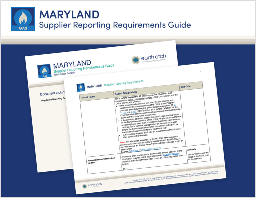 Maryland Reporting Requirements Guide for Natural Gas Suppliers (Gas)