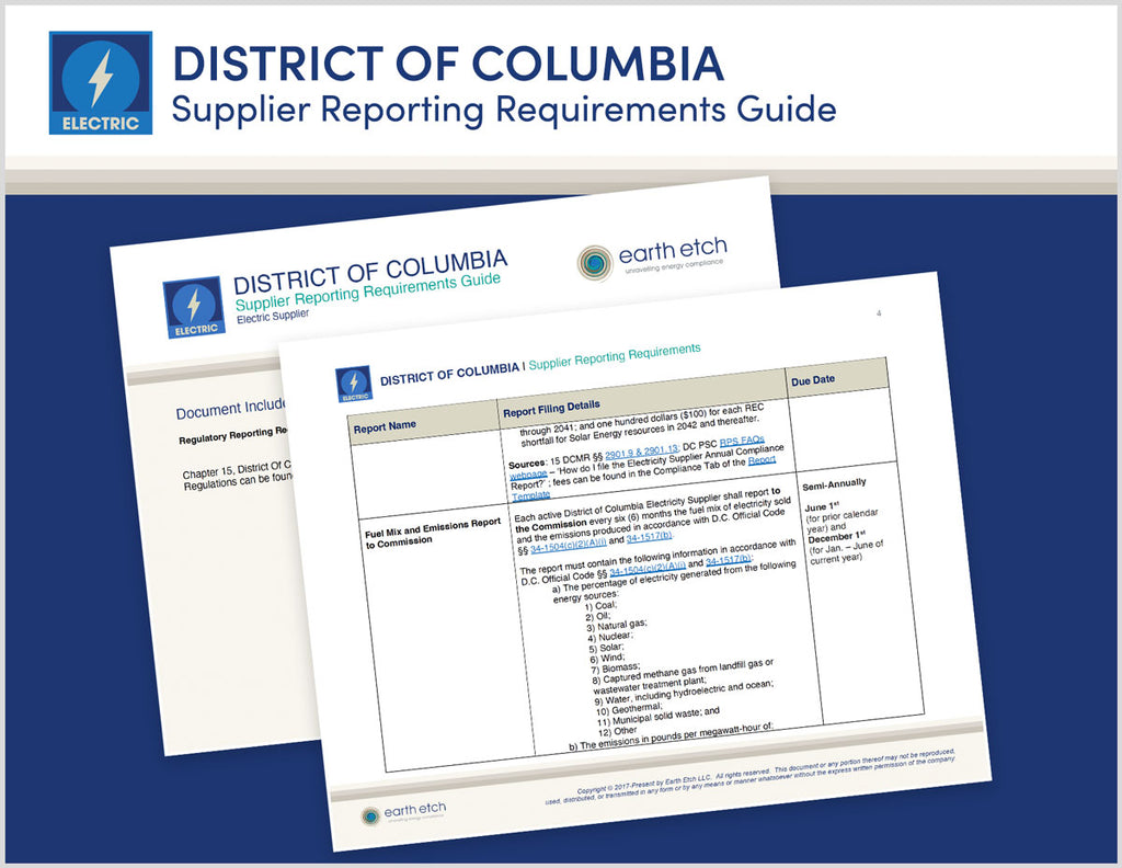 District of Columbia Reporting Requirements Guide for Electric Suppliers (Electric)