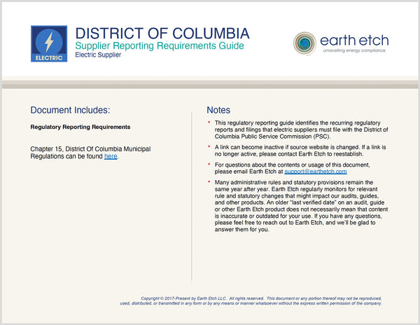 District of Columbia Reporting Requirements Guide for Electric Suppliers (Electric)