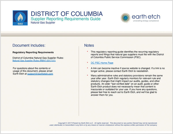 District of Columbia Reporting Requirements Guide for Natural Gas Suppliers (Gas)