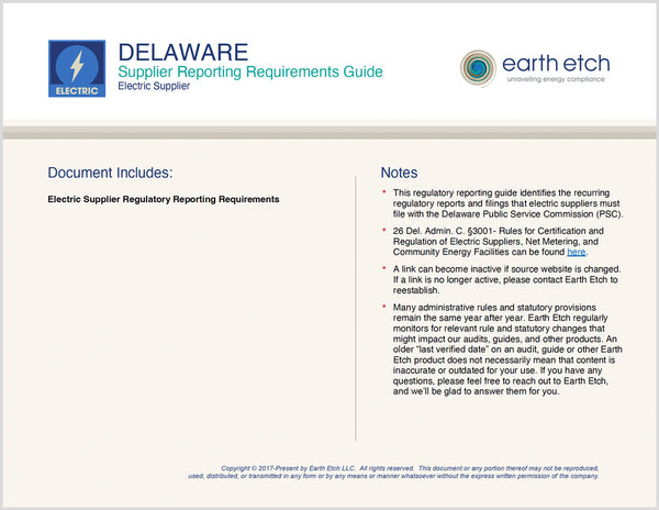 Delaware Reporting Requirements Guide for Electric Suppliers (Electric)
