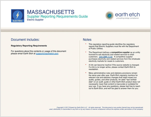 Massachusetts Reporting Requirements Guide for Electric Suppliers (Electric)