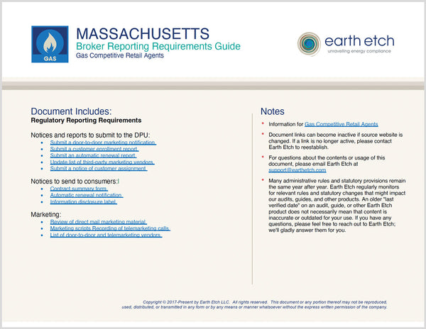Massachusetts Reporting Requirements Guide for Gas Competitive Retail Agents (Gas)
