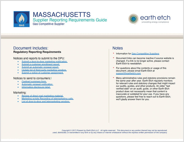 Massachusetts Reporting Requirements Guide for Gas Competitive Suppliers (Gas)