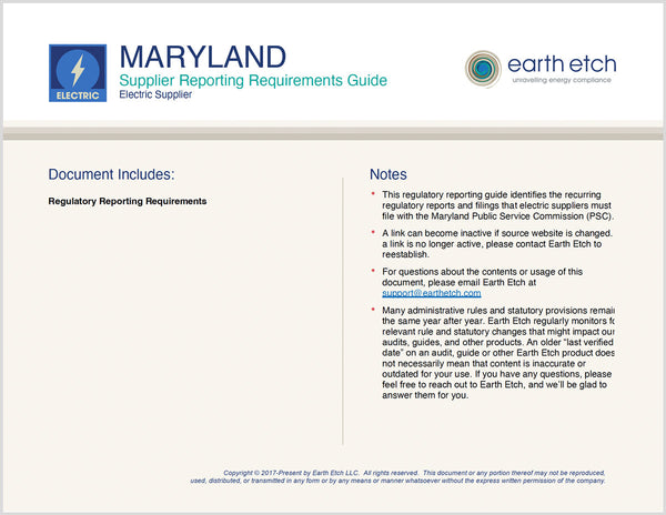 Maryland Reporting Requirements Guide for Electric Suppliers (Electric)