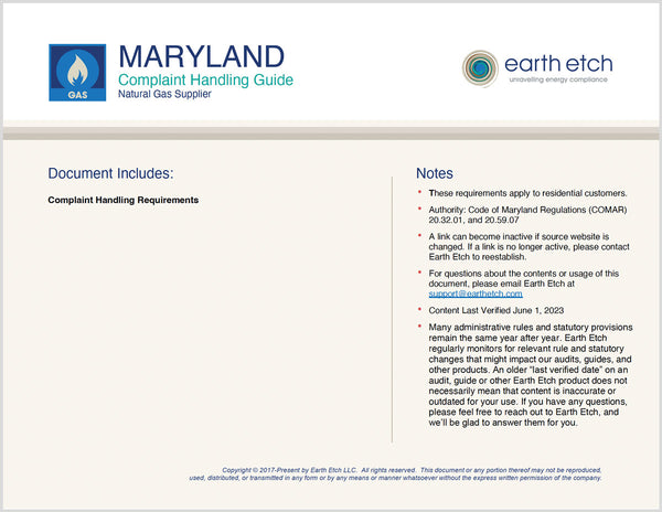 Maryland Complaint Handling Guide (Gas)