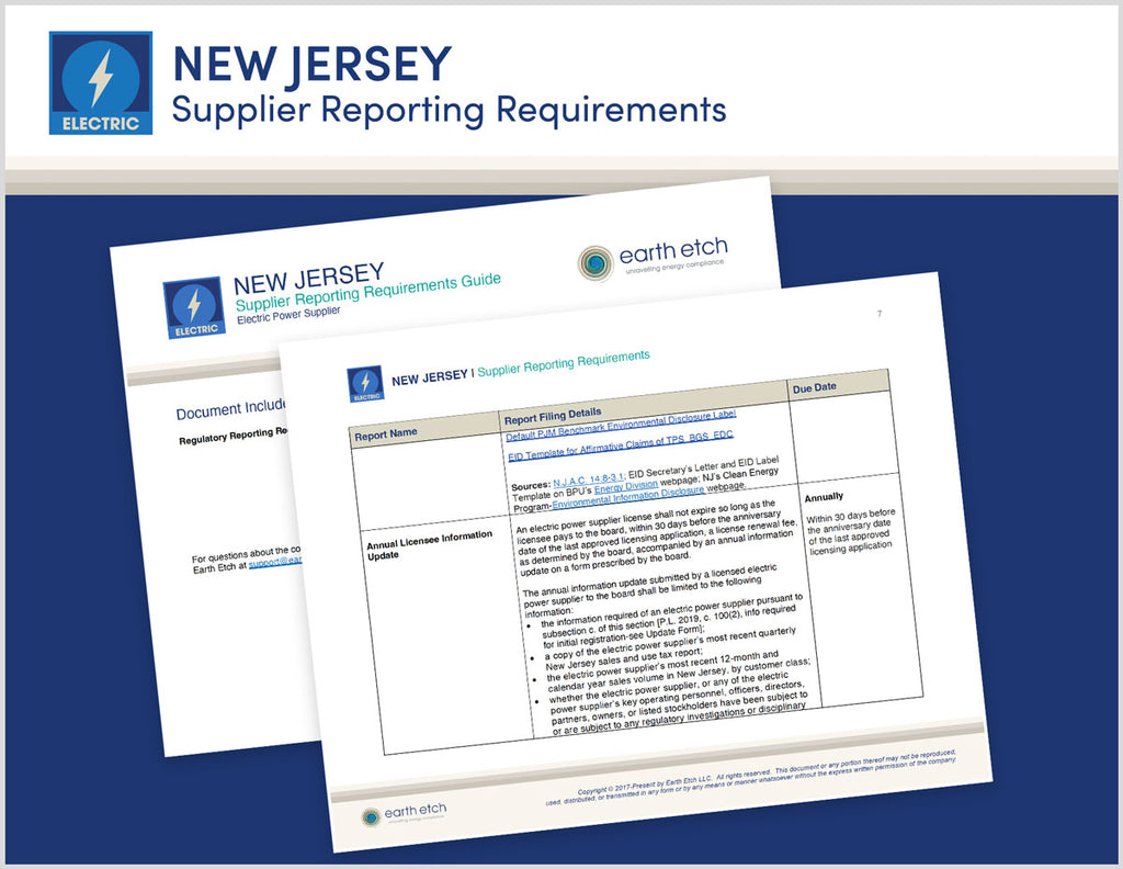 New Jersey Reporting Requirements Guide for Electric Power Suppliers (Electric)
