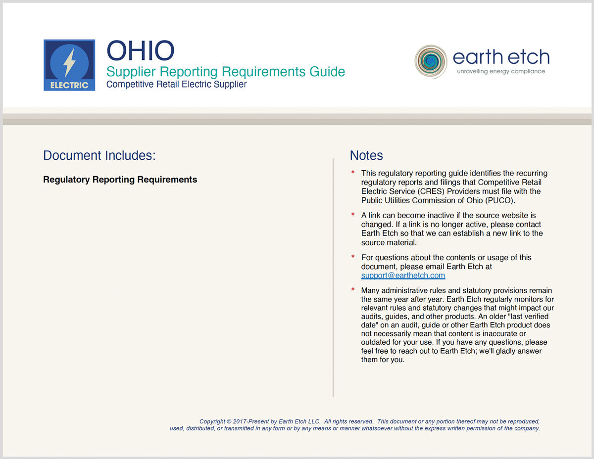 Ohio Supplier Reporting Requirements Guide for Competitive Retail Elec Earth Etch