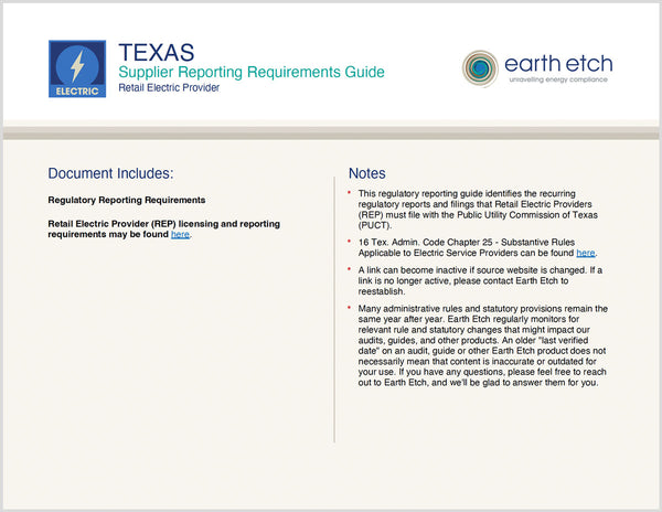 Texas Reporting Requirements Guide for Retail Energy Providers - REPS (Electric)