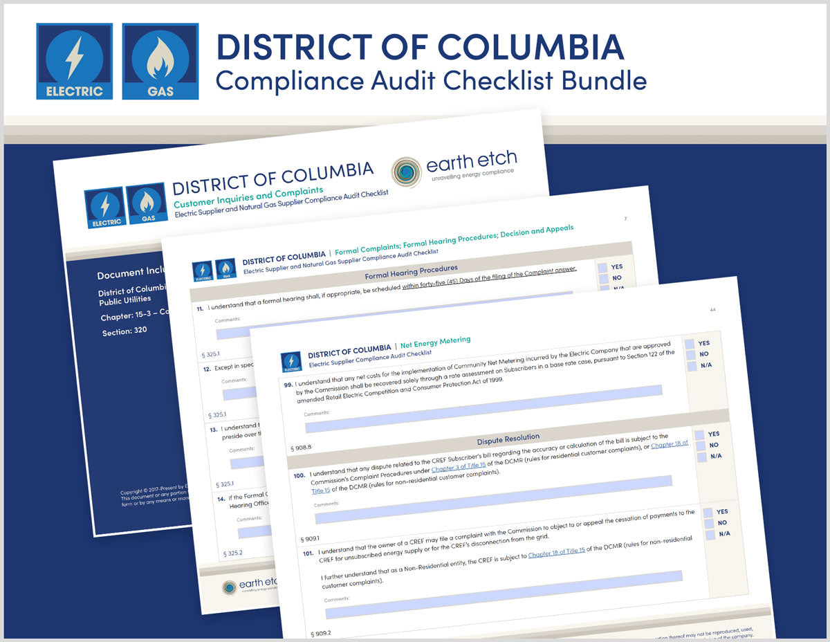District of Columbia Compliance Audit Checklist BUNDLE (Electric & Gas ...