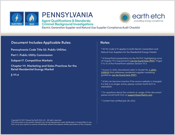 Pennsylvania Code 111 Compliance Audit Checklist BUNDLE (Electric & Gas)